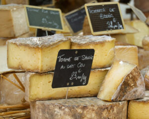 cheeses in Toulon in a food stall