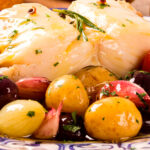traditional Portuguese bacalhau with round potatoes