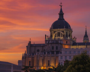 Cathedral at sunset in Madrid