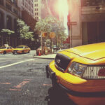 streets of New York and a yellow cab