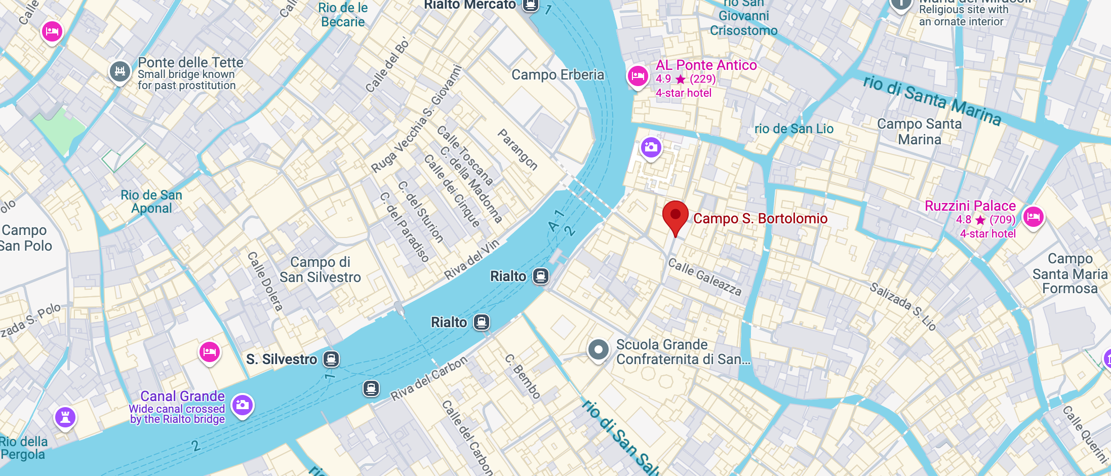 Campo San Bortolomeo Venice, Maps